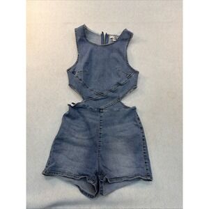 Amuse Society Kennedy Denim Romper Washed Blue Size Small Y2K